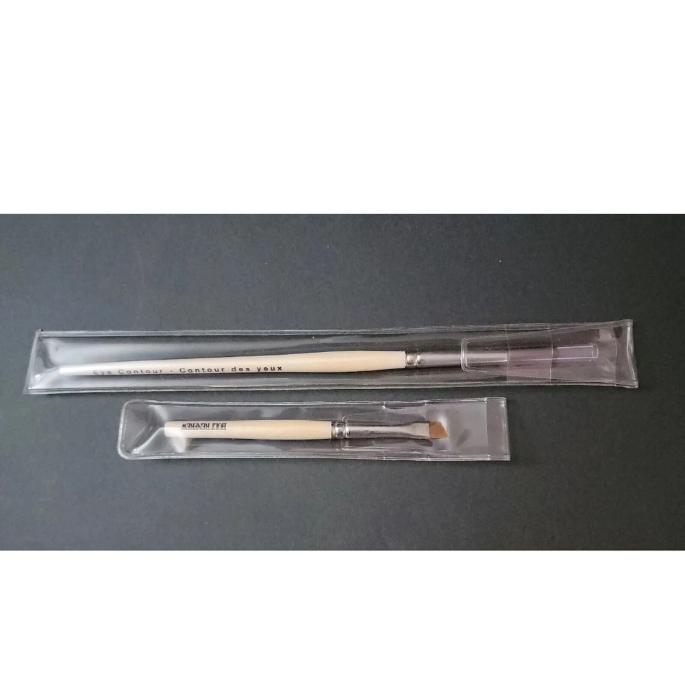 Vintage HOLT RENFREW Contour & Lip Brush Wood Makeup Brush Set Natural Bristle